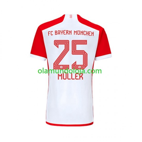 Camisola Bayern de Munique Thomas Muller 25 Homem Equipamento Primeiro 2023-2024 Manga Curta